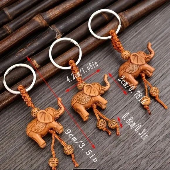 Carved Wood Animal Keychain or Bag Charm — Elephant or Horse - Picture 5 of 6